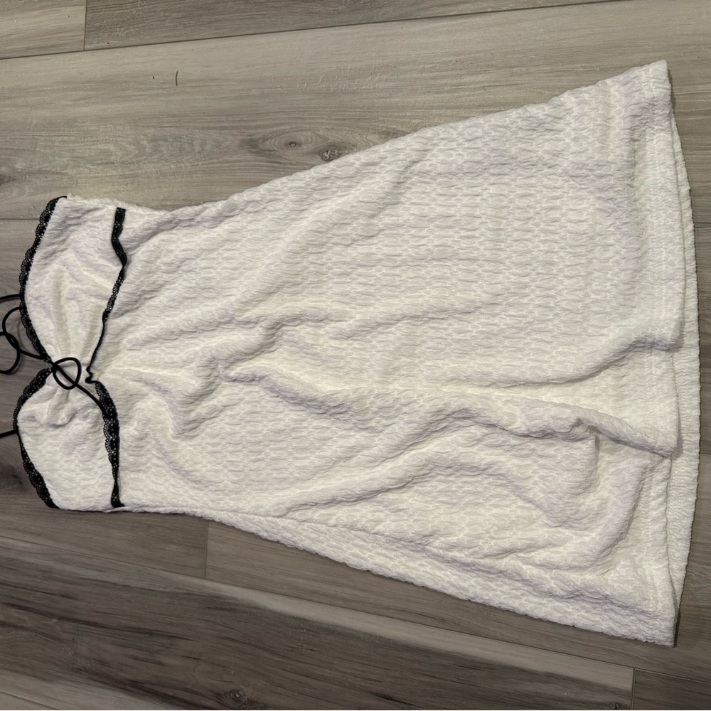 White Halter Dress with Black Trim